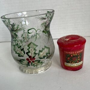 YANKEE CANDLE Holly crackle Glass Votive Holder candle